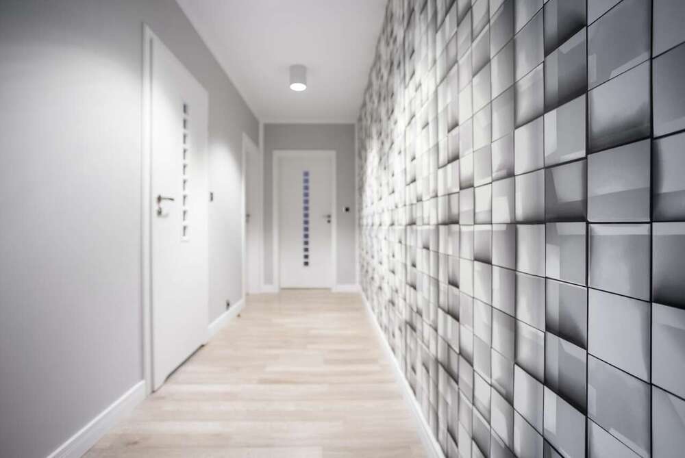 Geometric wallpaper in hallway